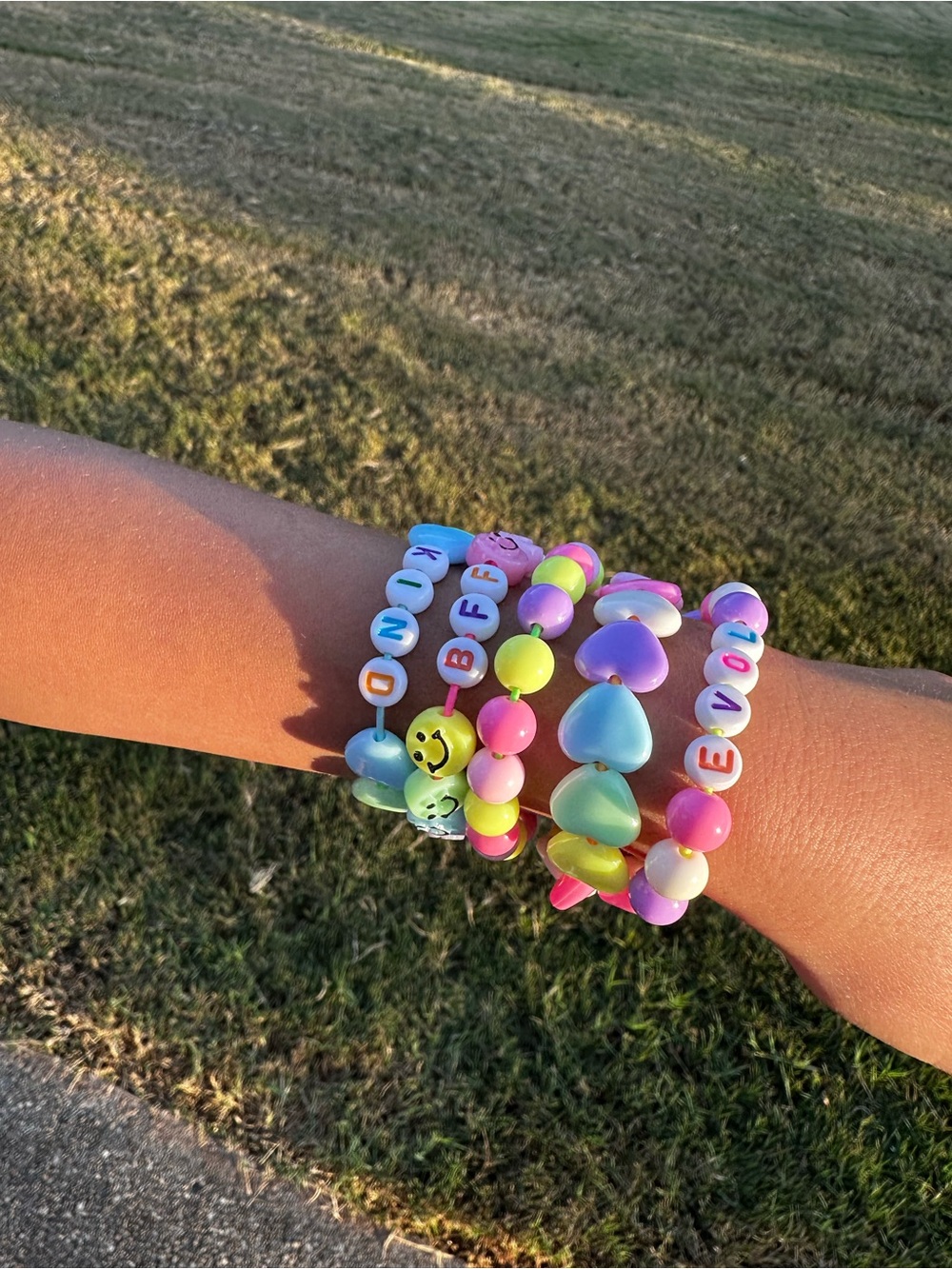Kids Multicolor Beaded Stretch Bracelet Set - Pastel Hearts & Smile Beads